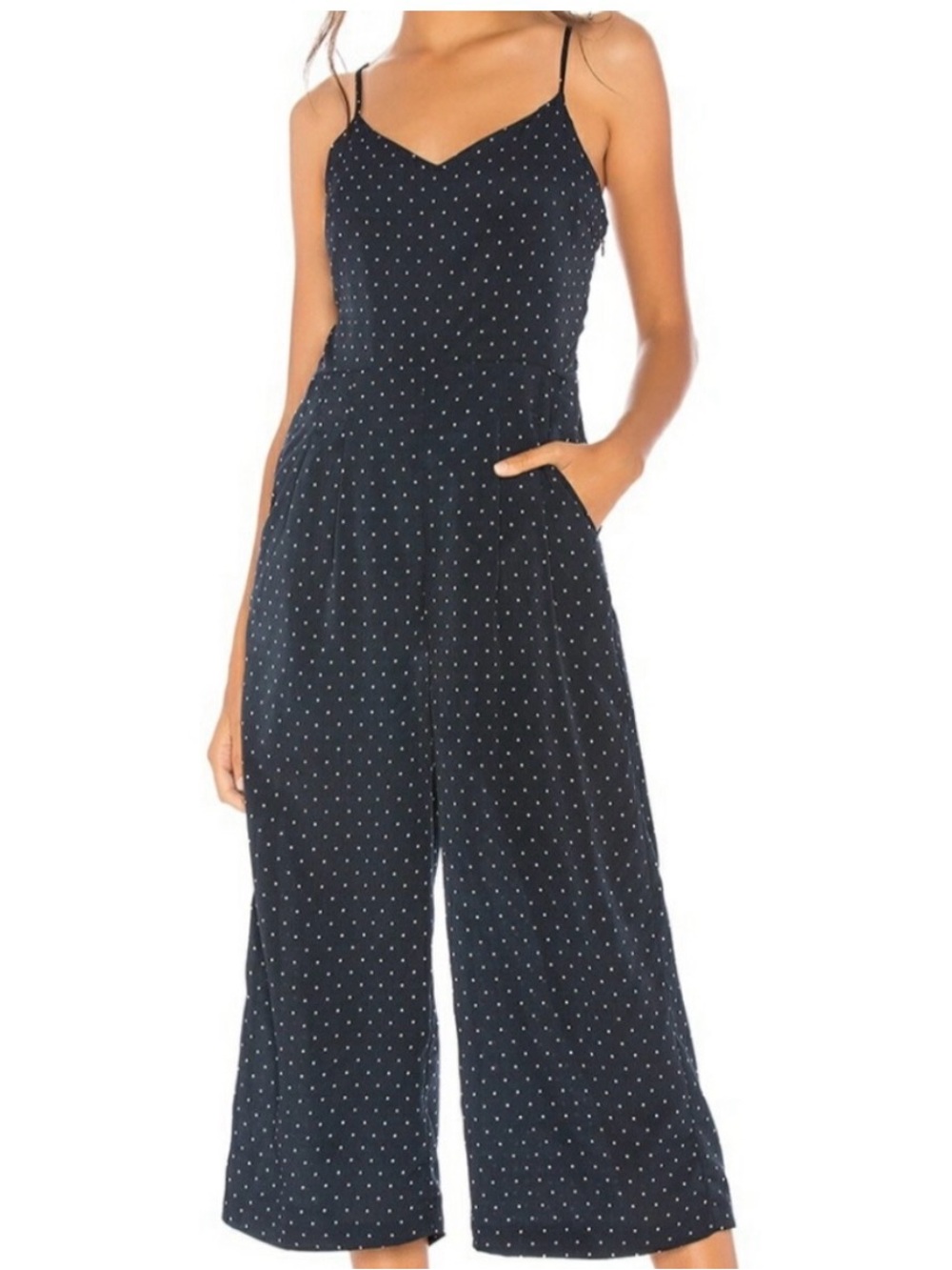 Women’s Navy Polka Dot Wide-Leg Jumpsuit